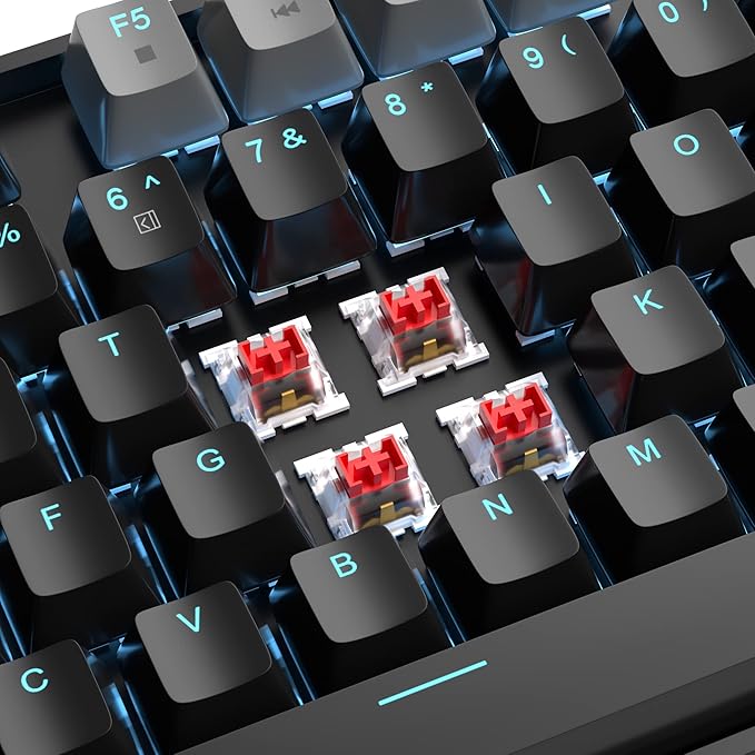 MageGee 75% Mechanical Gaming Keyboard Red Switch LED Blue Backlit 87 Keys Compact TKL Wired Computer Keyboards for Windows Laptop PC Gamer - Black/Grey
