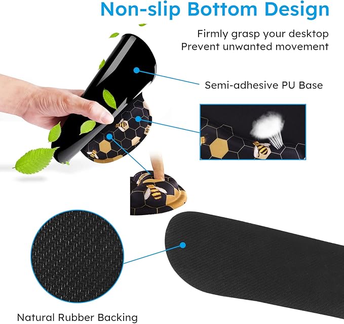 iCasso Desk Mat Gaming Mouse Pad Wrist Support Set4in1 XXL Large Mousepad + Keyboard Wrist Rest+Mouse Wrist Rest+Coaster Set with Ergonomic Design for Home Office Table Computer-Honeycomb