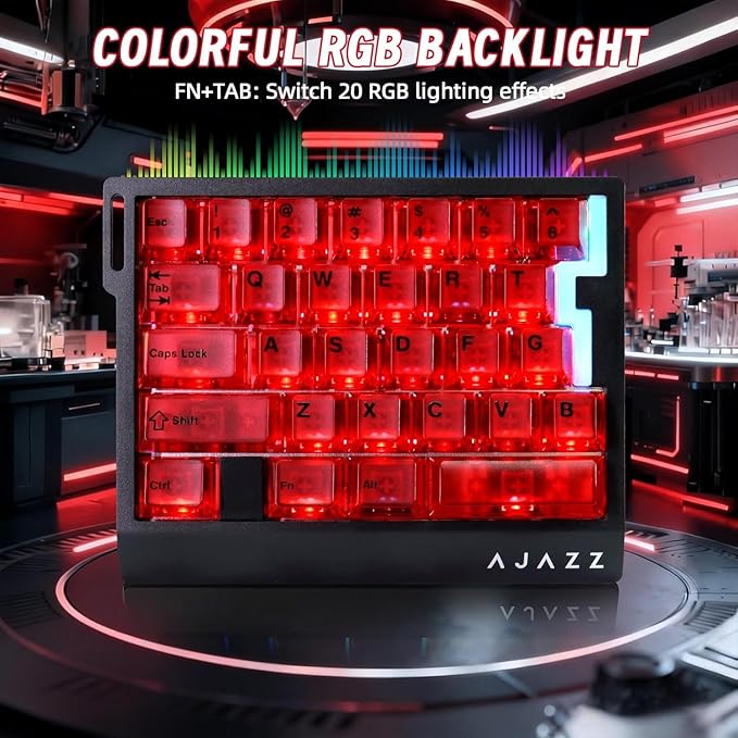 A.JAZZ AK029 Wired 29 Keys One-Handed RGB Gaming Keyboard with 8000HZ0.01mm RT Magnetic Switches Adjustable ActuationHotswappable Mechanical KeyboardAluminum PlateWeb Driver for Gamers-Red