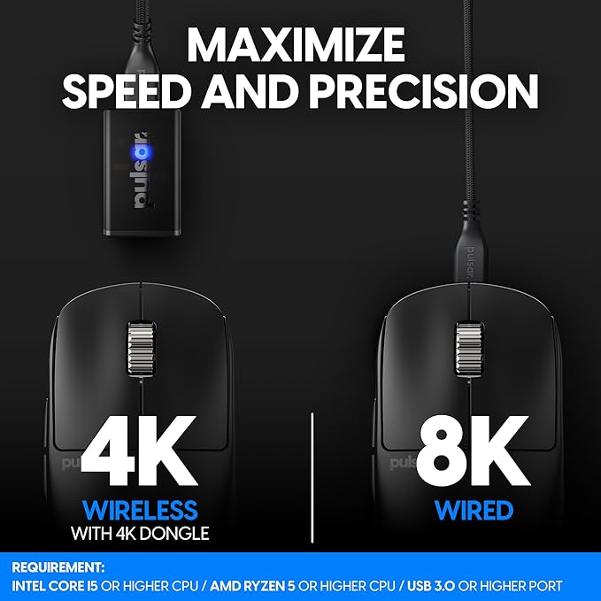 Pulsar Gaming Gears - X2H eS Wireless Gaming Mouse Symmetrical Optical Switch OLED Display Driverless PAW3395 Sensor 100H Battery 4K dongle Included (Medium Black) (Renewed)