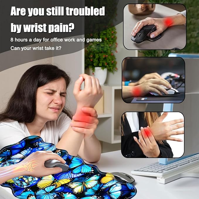 Desk Mat Mouse Pad with Wrist Rest 4-in-1 Large Mouse Pads for Desk Ergonomic Mouse Pad and Keyboard Wrist Rest Gaming Keyboard Mat for OfficeColorful Butterflies