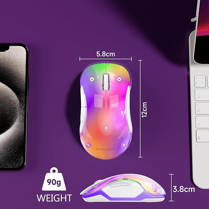 memzuoix 2.4G Wireless Mouse with Customizable Cover &amp 9-Color LED - Rechargeable Ergonomic 1400 DPI 5 Buttons USB Receiver for PC/Mac - Purple