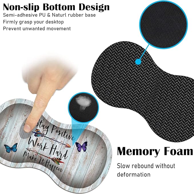 Large Game Mouse Pad + Wrist Support Pad + Coffee Coaster Stay Positive Work Hard and Make It Happen Foldable Table Mat with Stitched Edge Non-Slip Set Pad Suitable for Office Work and Home