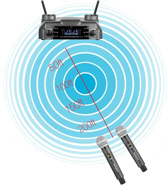 Berlingtone) Professional Dual Dynamic Handheld UHF Wireless Microphone System Magnetic Wireless Charging 200 Adjustable Frequency Channels for Karaoke Meeting Church up 200ft Range BR-60UM