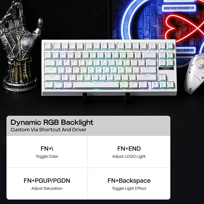EPOMAKER G84 80% RGB Gaming Mechanical Keyboard 2.4GHz/ Type-C/BT Wireless Keyboard QMK/VIA Programmable Hot-Swappable NKRO with Shine Through PBT Keycaps for Gamers (White Creamy Jade Switch)