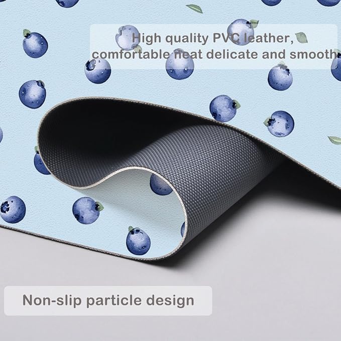 Cute Blueberry Blue Extended Gaming Keyboard Mouse Pad Non-Slip Leather Home Office Desk Mat Protector Laptop Desk Pad Writing Pad