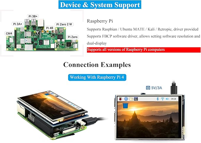 3.5inch Touch Screen Compatible with Raspberry Pi 5/Pi 4B/3B+/3B/Zero/Pi Zero 2W/Zero W/Zero WH/CM5/CM4 480x320 IPS Display 160° Viewing Angle SPI Touch Port