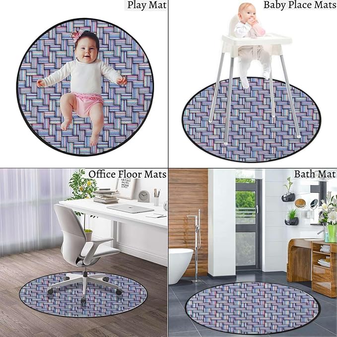 Pink Purple Grey Gaming Chair Mat Office Chair Mat for Carpeted Round Area Rug Swivel Chair Mats for Hardwood Floor Fractal Geometric Linked Graphic Diameter 51 in