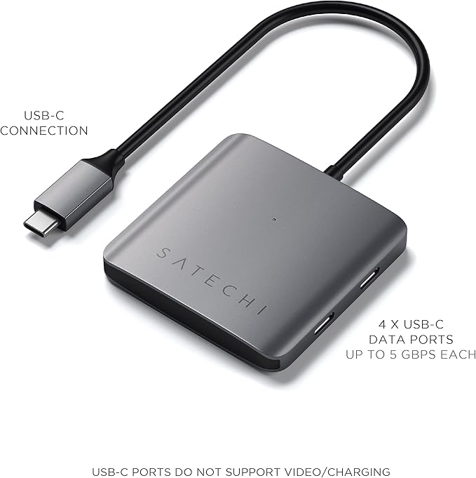 Satechi USB C Hub 4 Port USB C Adapter 5Gbps Data Transfer for MacBook iPad iPhone 17 Microsoft Surface Chromebook and More