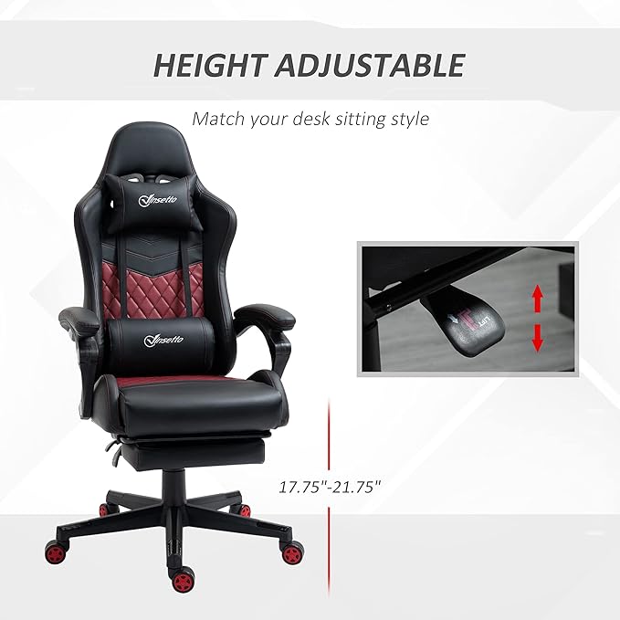 Black Racing Gaming Chair Diamond with Footrest Headrest and Lumbar Support PU Leather Office Gamer Chair High Back Swivel Recliner Adjustable Height for Office or Gaming