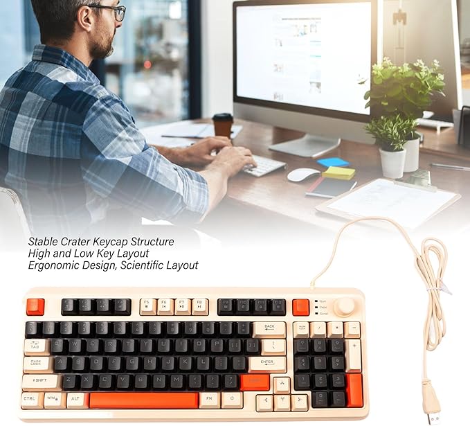 Vikye USB Gaming Keyboard Silent Computer Keyboard with 94 Keys LED Backlight Ergonomic Keyboard with Foldable Cable Gaming Keyboard Suitable for