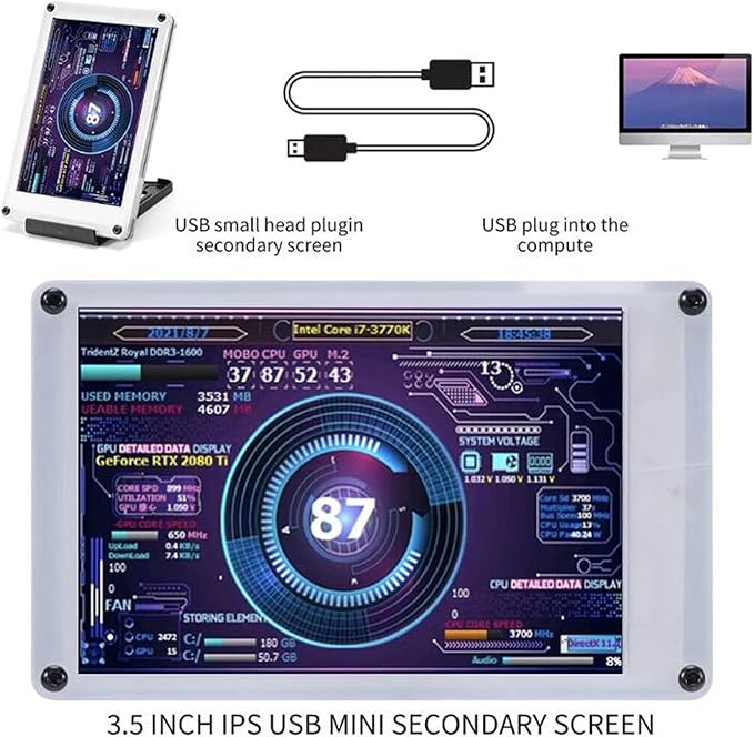 Acogedor 3.5 Inch IPS USB Mini Screen Computer Temp Monitor PC CPU GPU RAM HDD Data Monitor PC Sensor Panel Display with Visual Theme Editor