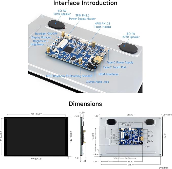 waveshare 10.1inch High Resolution Capacitive Touch Display Compatible with Raspberry Pi 5/4B/3B/Zero/Zero W/Zero 2W/Pico/Pico Supports Windows and Jetson Nano IPS Display 10-Point Touch