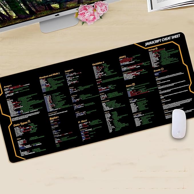 Javascript Cheat Sheet Desk Mat for Software Engineers Software Development Mouse Mat Web Developers and Programmers Mouse Pad Gift Coworker Quick Key Anti-Slip Keyboard Pad KMH
