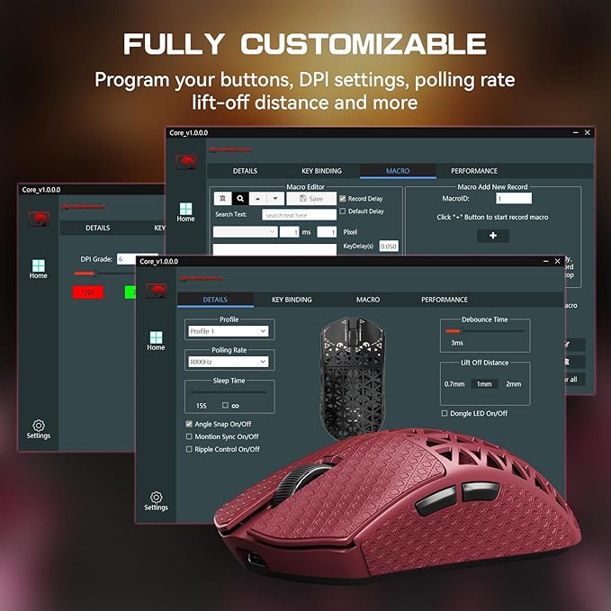 MAMBASNAKE M5 Ultra Carbon Fiber 8KHz Wireless Gaming MousePAW3950MAX Sensor 42K DPI39g Superlight Tri-Mode 2.4GHz/BT/Wired Computer MiceWeb Driver Supportfor Win/Mac/FPS/MOBA/Esports-Red (B)