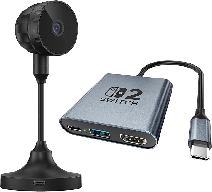 Switch 2 1080P HD USB-C Camera Dual Lens Switching Plug-and-Play 1080P HD Camera paired with Switch 2 Portable USB-C Dock (with Ethernet Port) Supports 4K@120Hz/PD