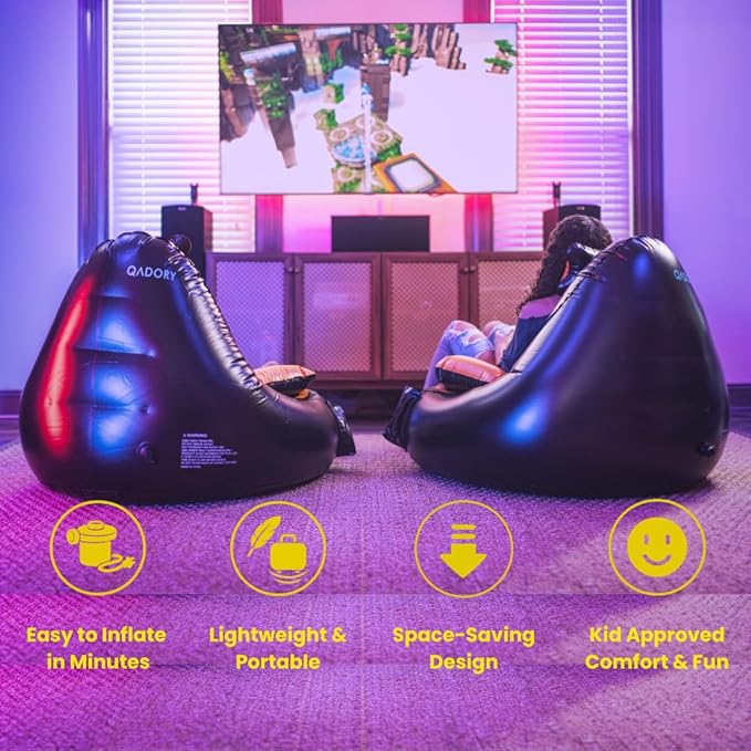 Inflatable Gaming Chair for Kids – Supports Up to 300 lbs Includes Air Pump Cup Holder 2 Pockets – Durable Bean Bag Seat Comfy Kids Gaming Chair &amp Top Gamer Chairs for Kid Room
