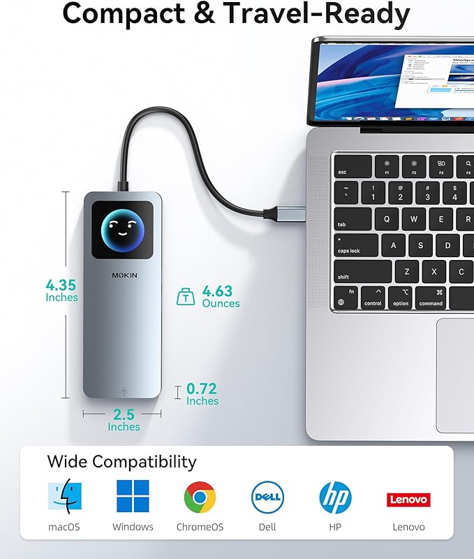 MOKiN LCD USB C Docking Station Dual Monitor 12 in 1 Laptop Docking Station Dual HDMI with 8K@30Hz PD 100W 2500Mbps 5 * 10Gbps USBA/C 3.1 SD/microSD Card Reader USB C Adapter for HP/Dell/Lenovo