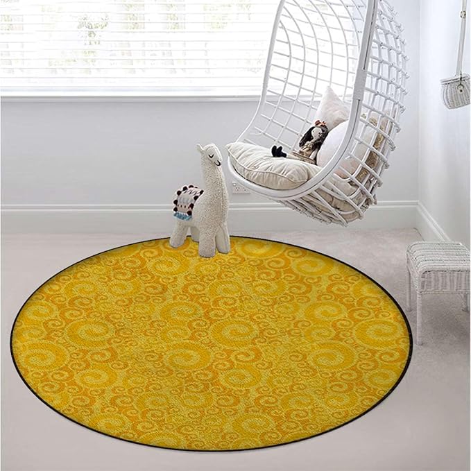Yellow Office Chair Mat Round Floor Mat for Home Non Slip Multi-Purpose Desk Chair Mat Rug for Hardwood Tile Floor Carpets Little Spiral Spots Like Hot Summer Day Diameter 35.4 in