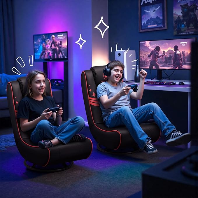 GTPLAYER Floor Gaming Chair Foldable Swivel Floor Chairs for Kids Boys Comfy Video Game Seat with 360° Multipurpose for Gamers Bedroom or Game Room (Red)