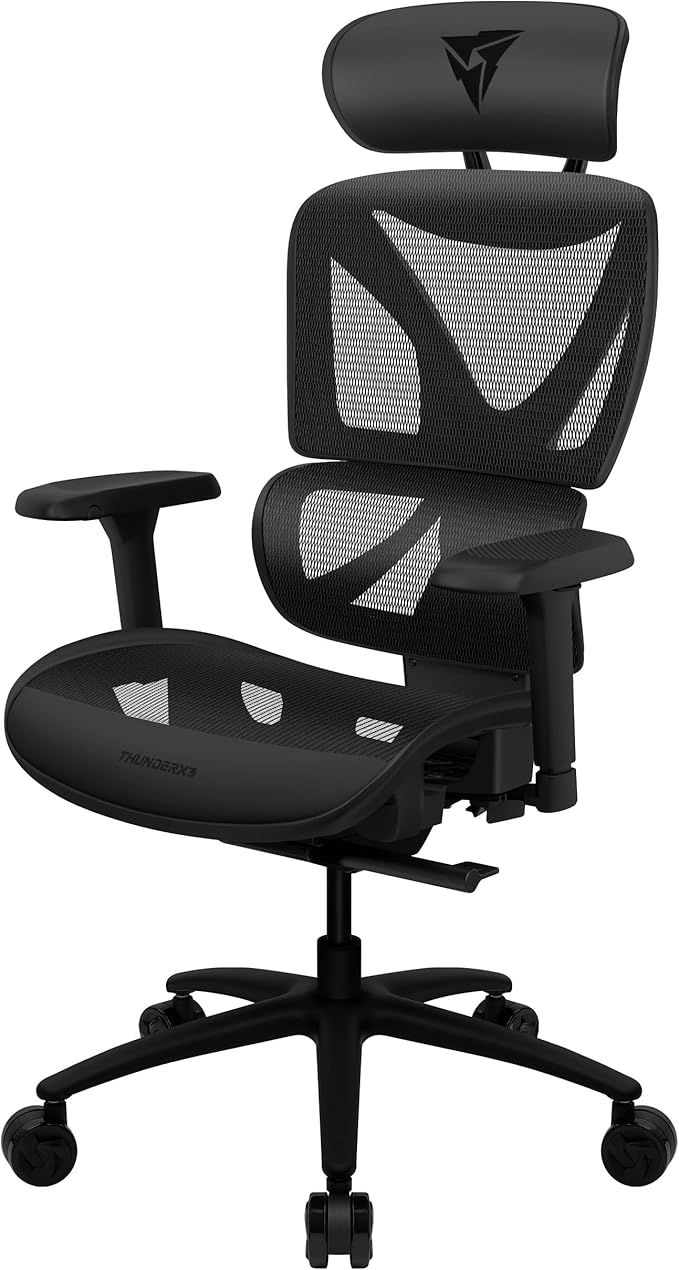 THUNDERX3 XTC Ergonomic Office Chair for Adults Gaming Chair High Back Desk Chair Synchronous Tilt Self-Adjusting Lumbar Support and Backrest Adjustable Headrest Breathable Mesh Black