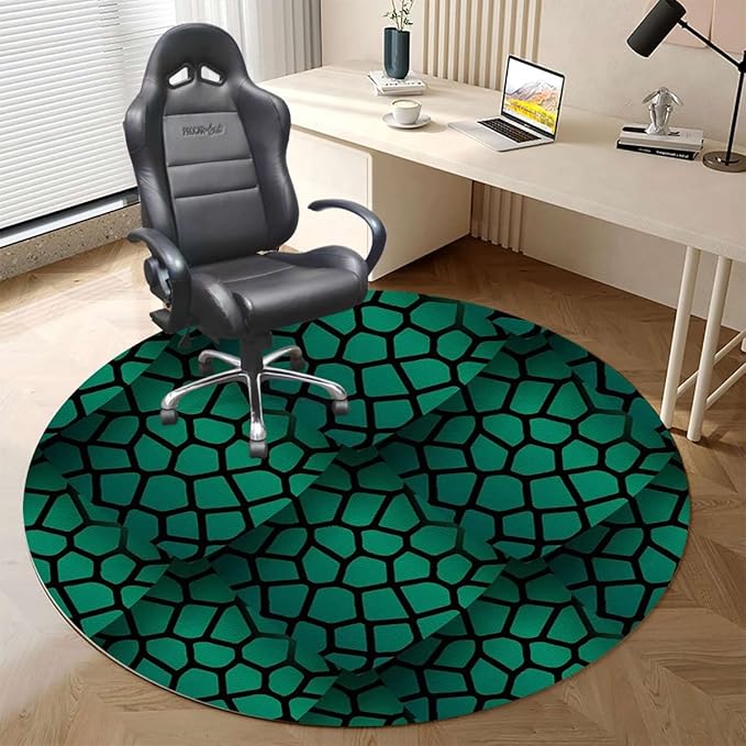 Green PU Leather Office Chair Mat Soft Non Slip Round Floor Mat Alligator Skin Pattern Luxury Lifestyle Hardwood Floor and Protector for Rolling Chair Abstract Diameter 39.4 in
