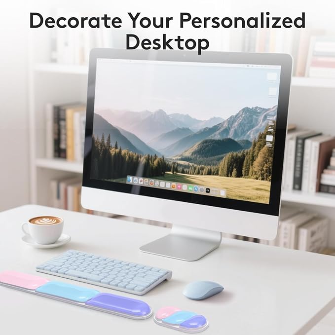Upgrade Wrist Rest for Keyboard and Mouse Ergonomic Gel Keyboard Wrist Rest Support Set Easy Typing Pain Relief Mousepad for Office Gaming Purple Blue Pink