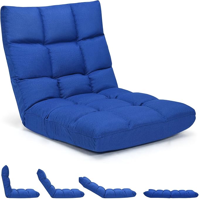 GORELAX Floor Chair with Back Support 14-Poistion Adjustable Folding Gaming Chair Recliner Meditation Chair with Steel Frame Padded Lazy Sofa Chair for Adults Kids (Blue)