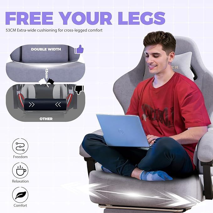 GTPLAYER Gaming Chair with Pocket Spring Cushion High Back Ergonomic Computer Chair with Footrest for Adults Lumbar Support Swivel Game Chair for Office Gaming 350LBS Fabric Macaron Purple
