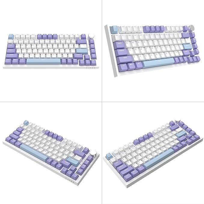 AJAZZ AK820 75% Wired RGB Gasket Mechanical Keyboard with Volume Knob Compact 82 Keys Hot-Swap Keyboard OME Profile PBT Keycap Detachable Type-C Cable (Purple&ampBlue)