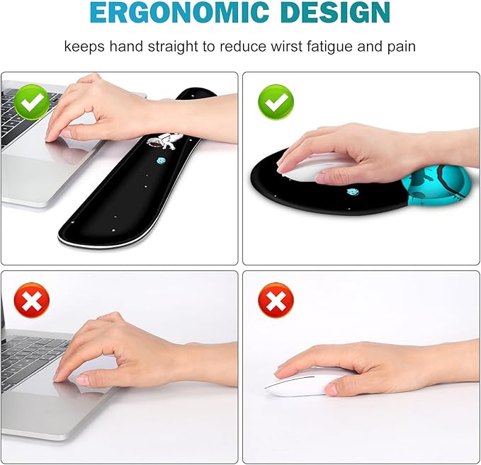 Gaming Mouse Pad Large Desk Mat Cute Desk Pad Protector 4in1 XXL Mousepad + Keyboard Wrist Rest+Mouse Wrist Rest+Coaster Set with Ergonomic Desk Pad for Home Office PC Computer Cool Space Alien
