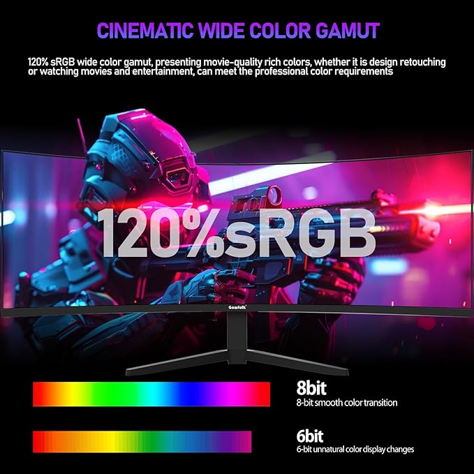 Gawfolk 49 Inch Curved Gaming Monitor 120hz1500R PC Monitor Built-in Speakers DQHD 5120x1440 Computer Screen for Home Office Business DP HDMI Support Wall Mount 75x75mm