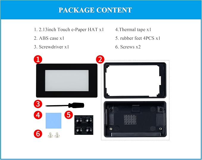 2.13inch Touch e-Paper HAT E-Ink Display 250×122 Pixels Compatible with Raspberry Pi Zero 2 W/Zero 2 WH/Pi Zero W/Pi Zero WH/Pi Zero 5-Point Touch Supports Partial Refresh with ABS Case