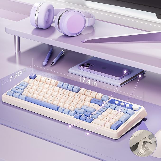 AULA S99 Wireless Keyboard Tri-Mode Bluetooth/2.4GHz/USB-C Cute Creamy Gaming Keyboard with Number Pad RGB Backlit Media Knob Custom Computer Keyboards for MAC Xbox PC Gamer - Gradient Purple