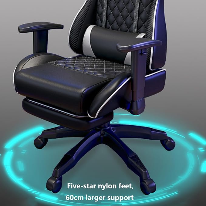 Gaming Chair Computer Chair with Footrest Breathable PVC Leather Video Game Chairs with Lumbar Support and Headrest 360 Degree Swivel Chair with Adjustable Ergonomic Backrest for Adults