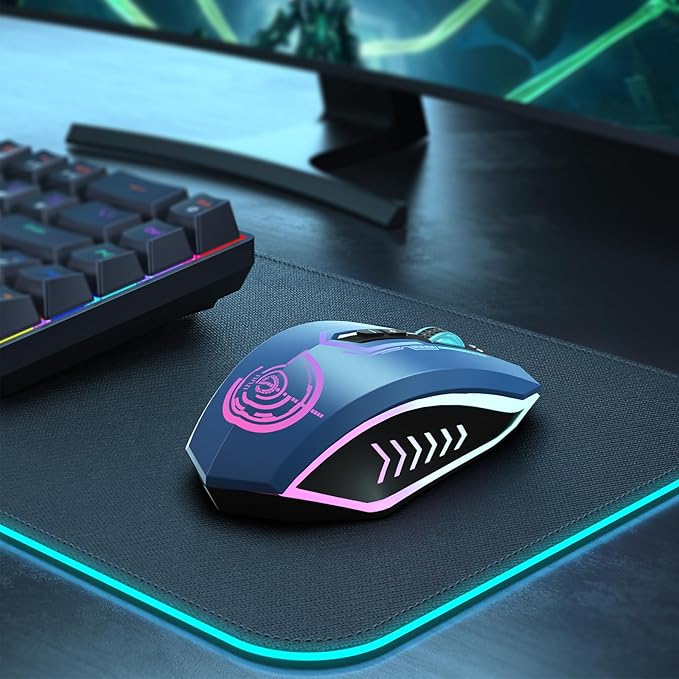 UHURU Gaming Mouse Wireless Gaming Mouse with 7 Buttons 7 Changeable LED Color up to 12000 DPI Rechargeable USB Gamer Mouse for PC Laptop (Blue)