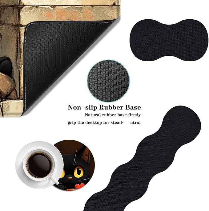 Mouse PadLarge Desk Mat Set 4in1 XL Mousepad + Keyboard Wrist Rest+Mouse Wrist Rest+Coaster with Ergonomic Desk Pad for Home Office Table Computer Cover -Cute Cat with Red Hearts