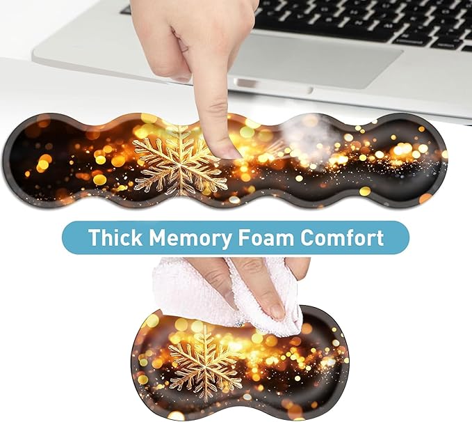 Keyboard Mouse Pad Set Extended Gaming Mouse Pad+Ergonomics Keyboard Wrist Rest Support Memory Foam Easy Typing Pain Relief 4Pcs XL Ultra Thick Desk MatGolden Snowflake Sparkling