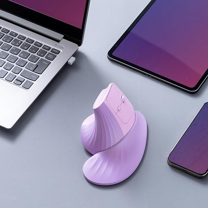 SANWA Wireless Ergonomic Mouse for Large Hands Silent Click Vertical Mice with Removable Wrist Rest 1000-4000 DPI 3-Device (2.4G + 2 Bluetooth 5.4) Compatible with Mac Windows Laptop PC Purple