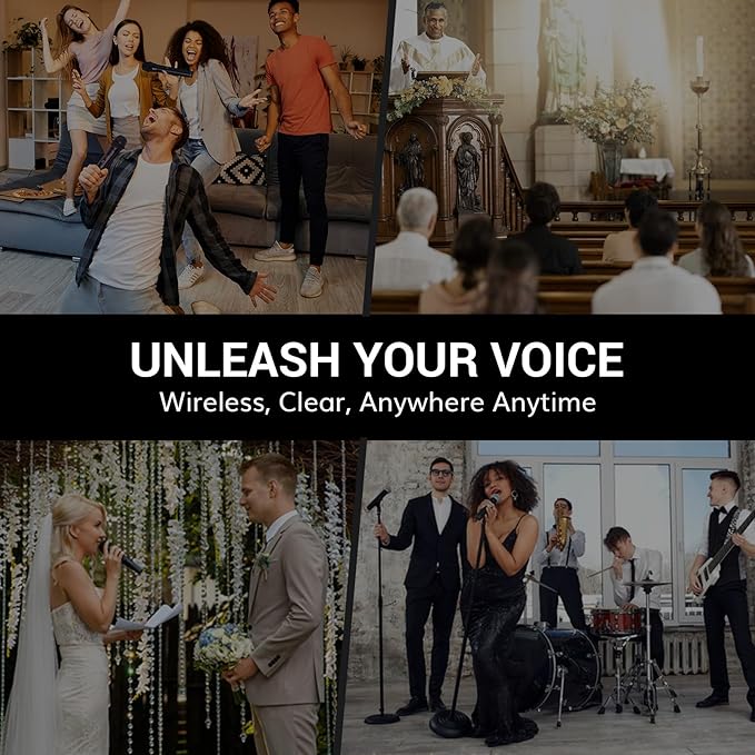 TONOR Wireless Microphones System with 8x12 Channels Headset/Lavalier Lapel Mics Bodypack Transmitter Receiver 90 m/295ft UHF Range for Church Conference Performance Singing Karaoke PA Speaker