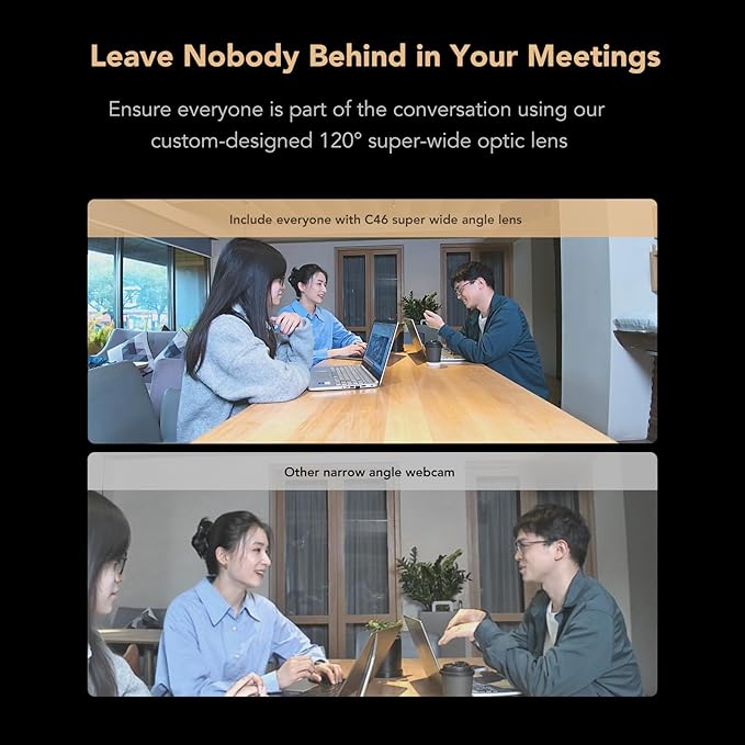 NUROUM C46 4K Video Conference Webcam with Mic 8MP CMOS/AI Auto-Framing/5x Zoom Conference Room Camera with Noise Cancelling Microphone&ampSpeaker 16ft Voice Pickup for PC/Laptop Zoom/Teams