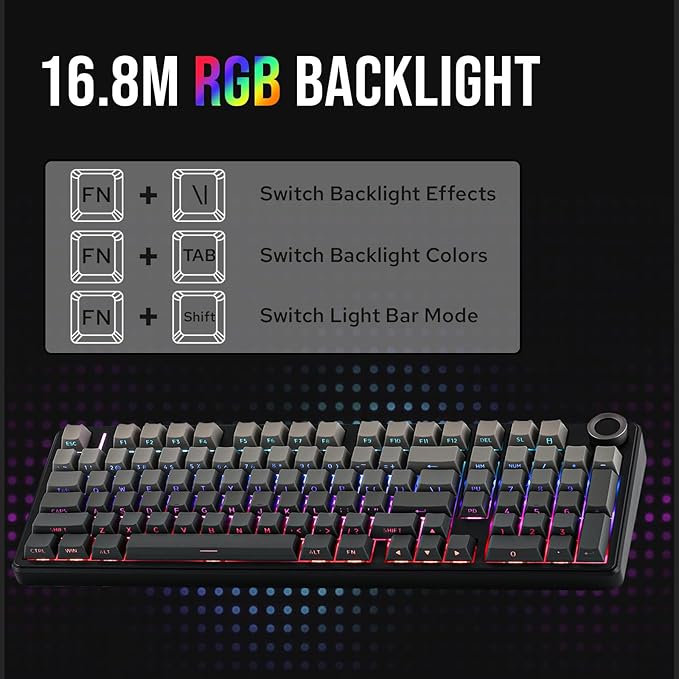 MechLands Aula F99 PRO 96% Mechanical Gaming Keyboard BT5.0/USB-C/2.4GHz Wireless Hot Swappable Gasket Custom Keyboard with 8000mAH Battery Rotary Knob RGB Backlit for Win/Mac (Grey)