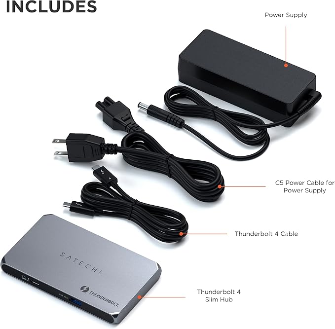 Satechi Thunderbolt 4 Slim Hub 5-in-1 USB C 60W Charging Single 8K or Dual 4K Display 4 Thunderbolt 4 Ports USB 3.2 Gen2 Compatible with USB4/Thunderbolt 4 Macs and Windows