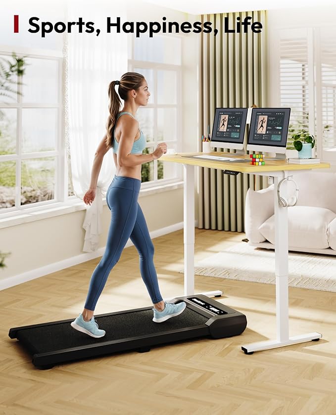SANODESK Electric Standing Desk 48 x 30 Inches Whole-Piece Desktop Height Adjustable Stand Up Desk w/6-Button Controller Ergonomic Computer Desk for Home Office White Frame + Natural Tabletop