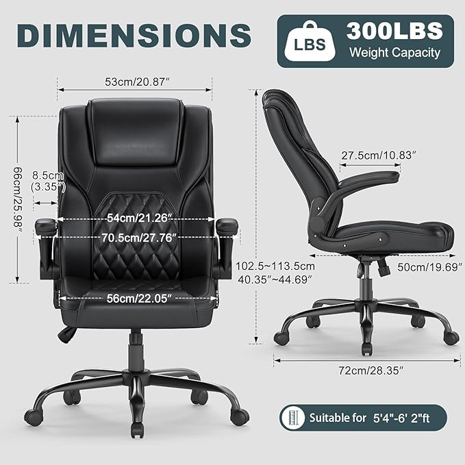 AnyGod Executive Office Chair Comfy Ergonomic Computer Desk Chairs with Flip-up Armrests Lumbar Support High Back 360° Swivel and Rocking Function for Home Office