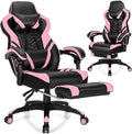 Goplus Gaming Chair Computer Chair with Footrest and Lumbar Support Height Adjustable Executive Swivel Rolling Task Chair with 90°-155° Tilt Function (Pink)