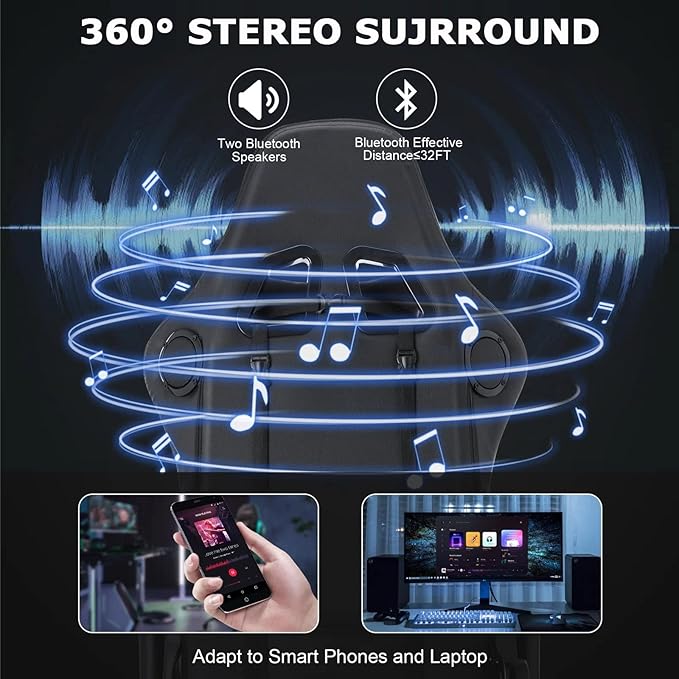 RGB Computer Chair with Footrest Full Massage Gaming Chair with Speakers Video Game Chair with Lumbar Support Headrest PU Leather 360°Swivel Recliner Chair High Back Office Chair for GamingPink