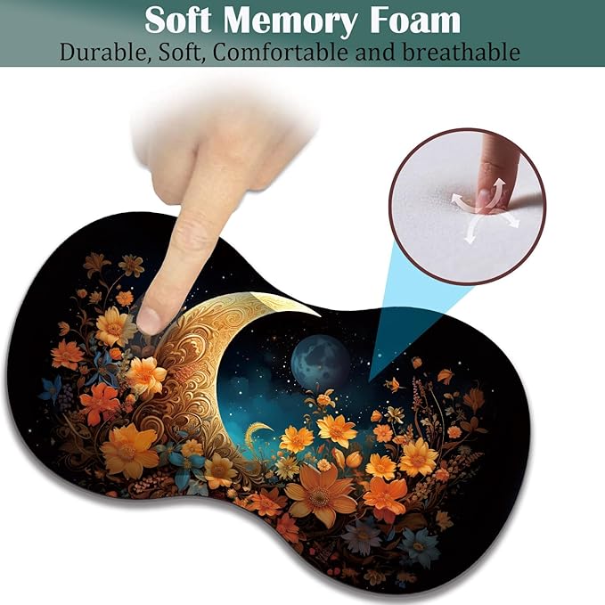 Large Game Mouse Pad + Wrist Support Pad + Coffee Coaster Desk Pad with Sewn Edges Anti-Slip Set pad Suitable for Office Work and Home - Flowers Moon Star