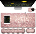 Pink Gaming Mouse PadLarge Mouse Pad with Stitched EdgeNon-Slip Base Office Desk Pad Ergonomic Keyboard Wrist Rest SetWaterproof Writing PadPink Glitter Pattern Extended XXL Desk Mat