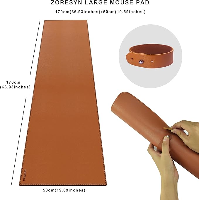 ZORESYN PU Leather Desk Mat Waterproof Anti-Oil Dining Table mat - 66.9 x 19.7 - Non-Slip Mouse PadLarge Desk Pad with Suede BaseStitched Edges Computer Desk Mat for GamerOffice &amp Home | Brow